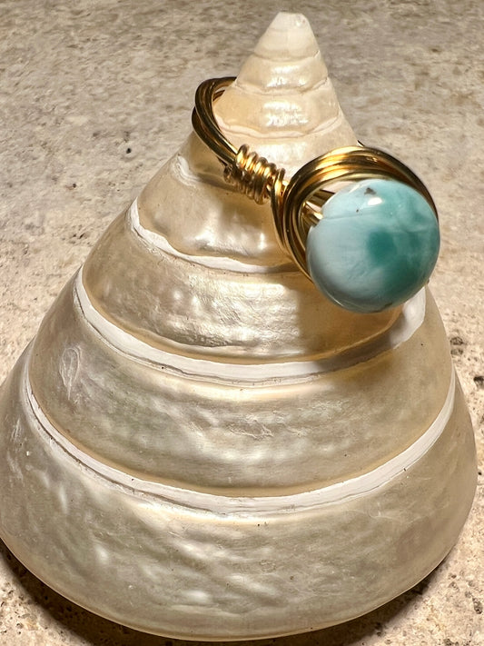 Larimar Ring, Gold, US size 8
