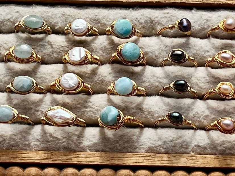 Larimar Ring, Gold, US size 8